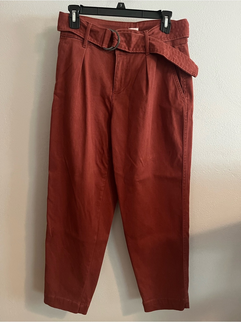 High-Rise Paperbag Waist Pants in Rust